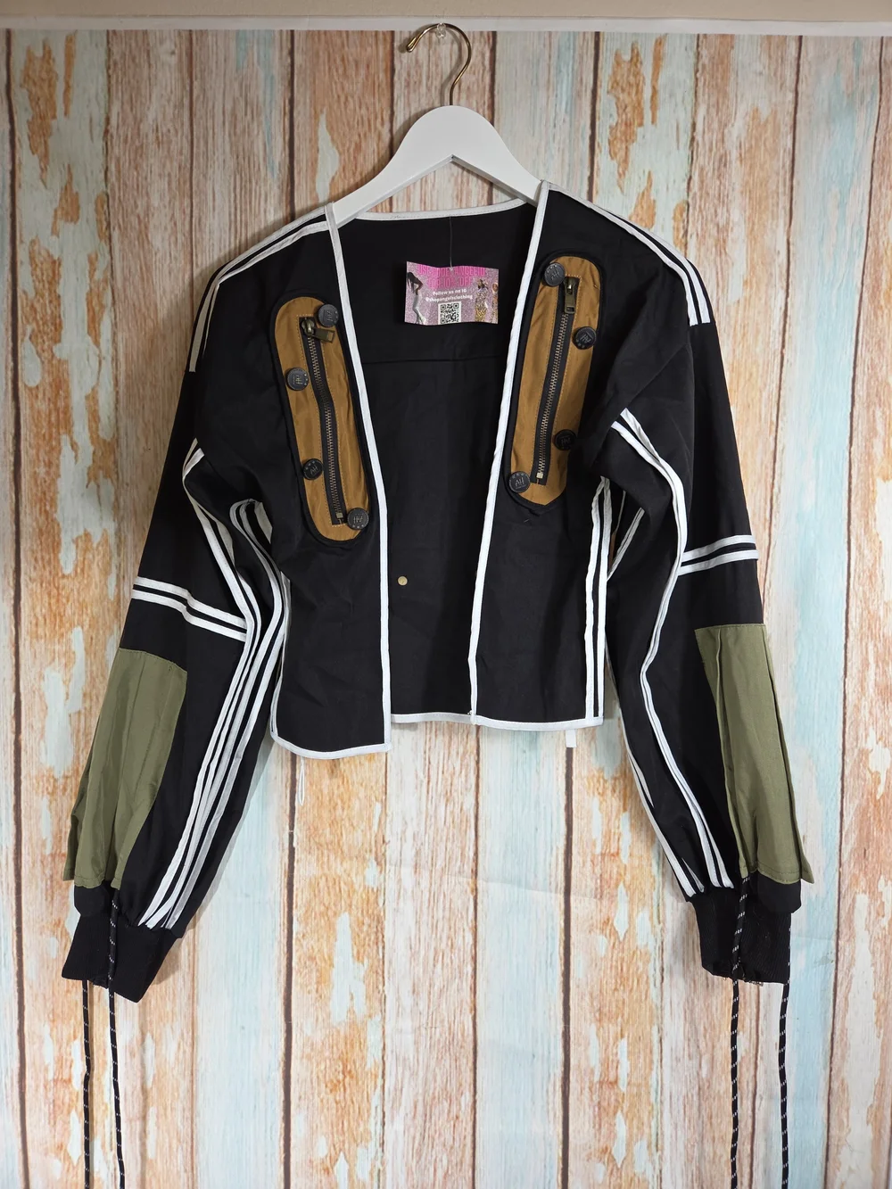 Amber Holic Streetwear Cropped Black Brown Green Jacket. 100% Cotton. Sz M